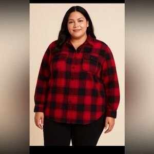 Old Navy Women’s Plus 2X Boyfriend Shirt Red Buffalo Plaid Flannel Gorpcore